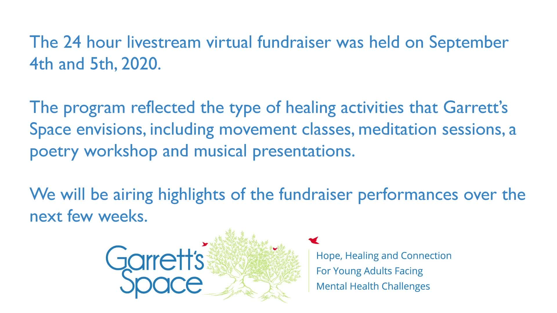 Thumbnail image for Highlights of Go24GarrettsSpace: A Virtual Fundraiser for Suicide Prevention