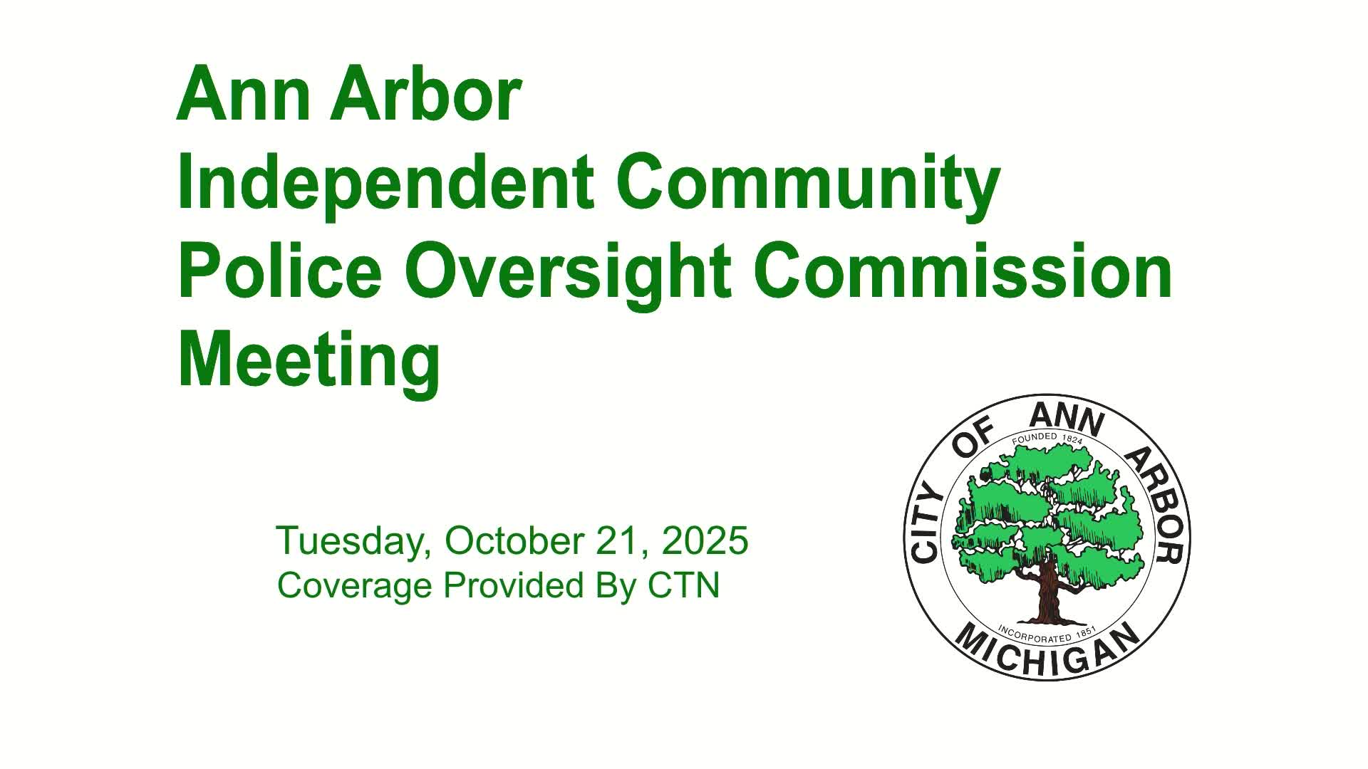 Thumbnail image for Independent Community Police Oversight Commission Meeting 10/21/25